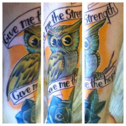 fuckyeahtattoos:  My owl tattoo done by Mike Riina at Eclectic Art Tattoo Gallery in Lansing Michigan. Still has 1 more sitting in it to finish.