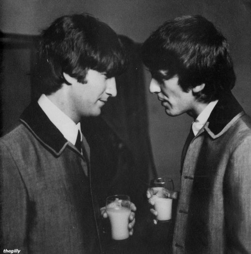 thegilly: John and George with a glass of orange juice before the boys went onstage for their first 