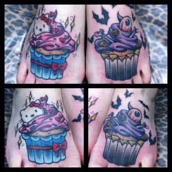 fuckyeahtattoos:  Cupcakes representing the two sides of my personality, done by sailormarc.tumblr.com, in Caldas da Rainha, Portugal. 
