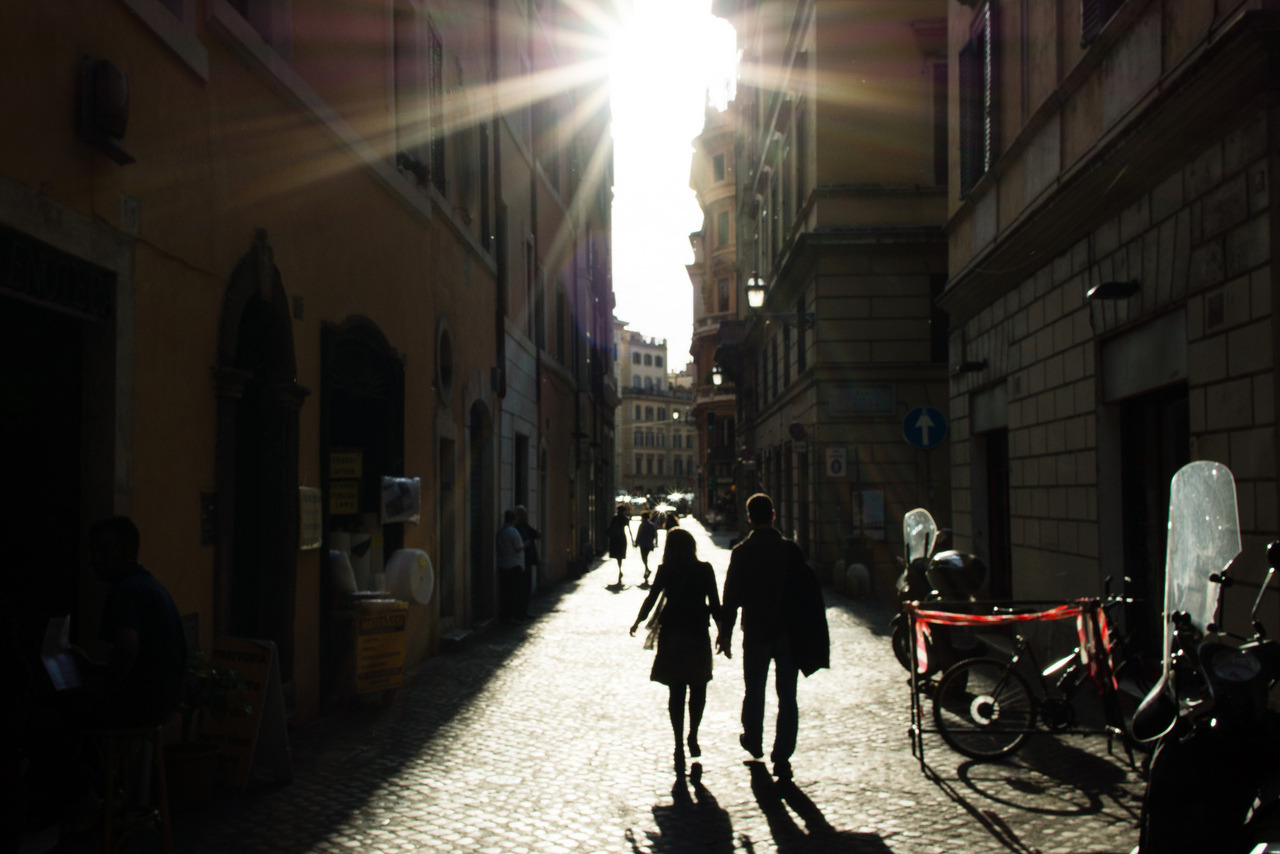 Rome alleyway, into the sunset