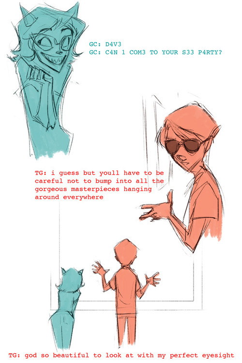 perhapssomethingwitty:  wendythang:  Day 7: Favorite Pesterlog Just… a perfect conversation in every way 31-day Homestuck Fanart Challenge  This is fucking AWESOME. 