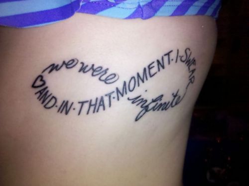 fuckyeahtattoos:  Tattoo #2. Favorite quote from my favorite book, The Perks of Being a Wallflower. Done at Defiance Tattoos in Kent, OH.  Such a great book!