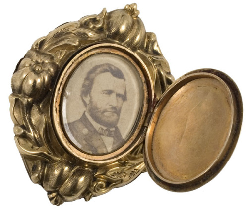 ca. 1870&rsquo;s, [Gold locket featuring a albumen portrait of Ulysses S. Grant] Delicately hing