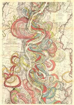 staceythinx:  These colored maps of the Mississippi River from Harold N. Fisk’s 1944 geological investigation of the Alluvial Valley are fascinating to look at. 