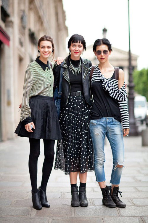 what-do-i-wear:  Feminine black basics paired with rugged leather elements is the quintessential Parisian girl’s go-to uniform  (image: harpersbazaar)