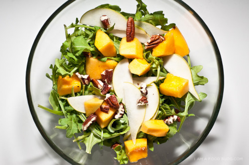 Papaya Pear Arugula Salad with Pecans