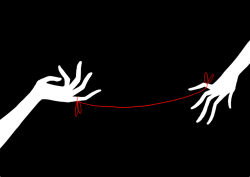 dolenti:  The red string of fate, also referred to as the red thread of destiny, red thread of fate, and other variants, is an East Asian belief originating from Chinese legend and is also used in Japanese legend. According to this myth, the gods tie