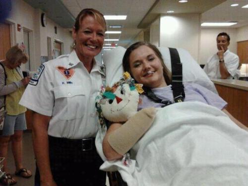 Picture of 23 year-old Aimee Copeland as she’s being wheeled out of the hospital.  Ms. Copelan