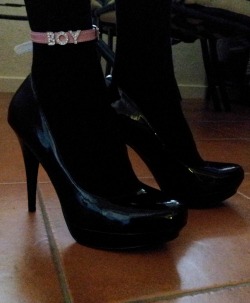 mistress-pixie:  Took the boy lingerie shopping today. Even bought him a couple of pairs; my generosity astounds me.Bought him his very first pair of heels. He was hopeless, lucky I was there to hold his hand. I allowed him to put them on for me when