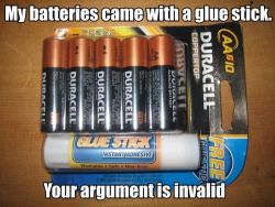 the-absolute-funniest-posts:  Nothing goes better with batteries than a freaking glue stick 