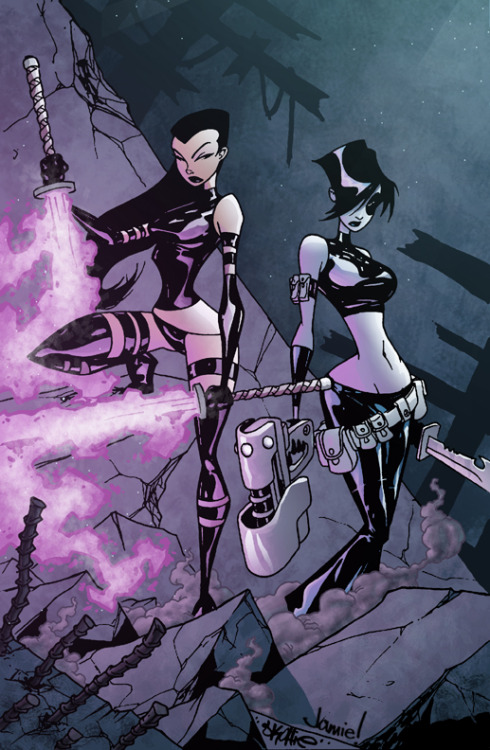 thehappysorceress:Psylocke and Domino by Skottie Young, color by Jamie Boylan 