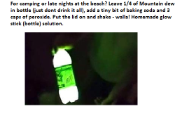 mountaindewftw:  ishouldbeallowedtothink:  cannibalcoalition:    DO. NOT. DO. THIS.  Seriously, do not do this. In no manner of speaking should you do this.  That is a photo of a glow stick in a Mountain Dew bottle.  Baking soda and peroxide creates