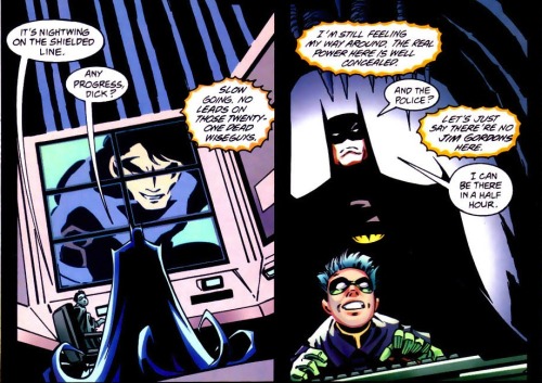 dynamic-duo-deposit: Quit being so overprotective, Bruce.  He can handle it. (Nightwing 3)