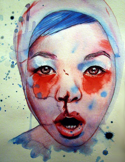 olganoes:“Red, White & May” Watercolor, acrylic, ink, charcoal and color pencil on Canson paper.