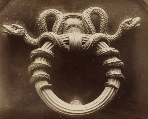 denisforkas:  Jean-Eugène-Auguste Atget  - Doorknocker, 5 Rue Bonaparte, Paris, France. 1900 