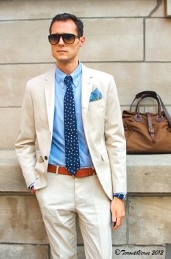 Bluebroguesandrosetintedglasses:  Espen In The Epaulet Blue Oxford Cloth Button Down