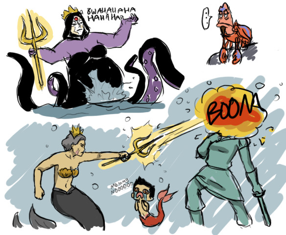 sherbeeee:  oops i mermako’d Have some Ursulamon, Tenzastion the crab, and Queen