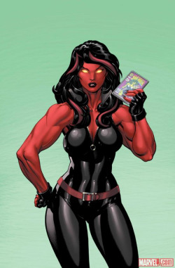 vejigante:   Alternate Cover for the new Red She-Hulk book Which is a homage to an old She-Hulk cover(Which she’s holding).  