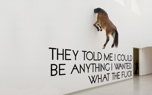 officialleoneabbacchio:lanteanwraiths:likeafieldmouse:Installation by Maurizio Cattelan with text ad
