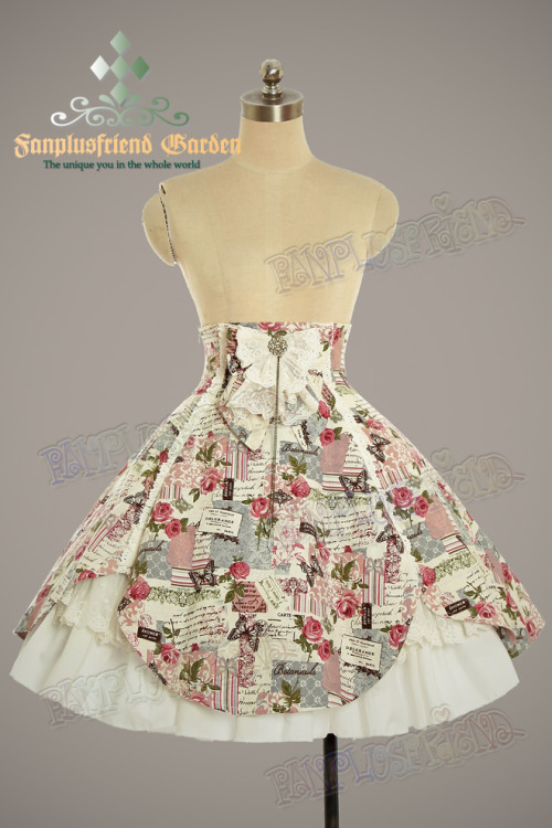 baltimoreprincess:  Fan Plus Friend “Rosy Letter” High Waist Skirt and Brooch