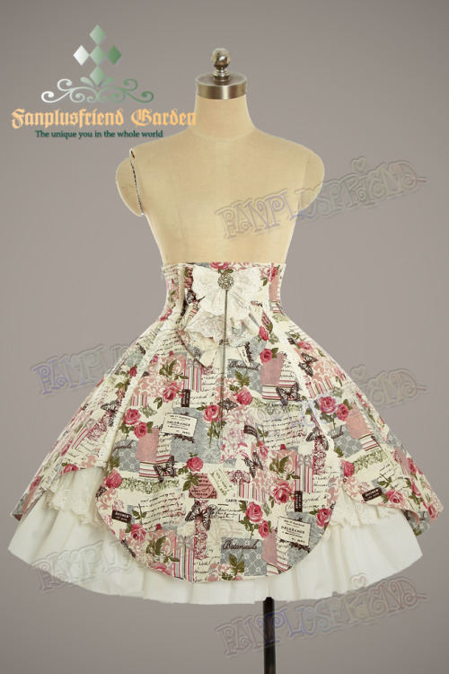 baltimoreprincess: Fan Plus Friend “Rosy Letter” High Waist Skirt and Brooch