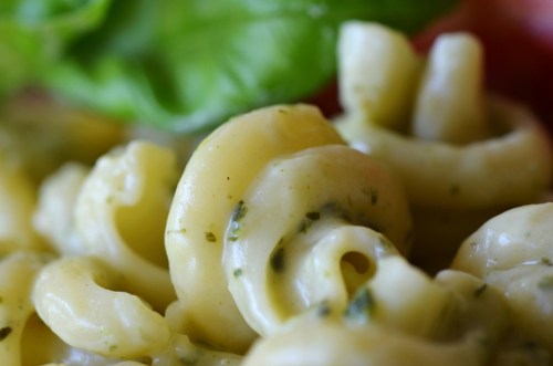 tango-mango:  Trottole pasta with creamy pesto sauce Sometimes I crave pasta. Or I should say, pasta with some sort of creamy sauce mixed with it. I gave into the crave, and this was lunch today. I cooked ½ pound of Trottole pasta in salted water
