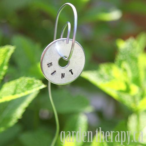 DIY Metal Stamped Washer Plant Tag Tutorial from garden therapy. This is a good tutorial for stampin