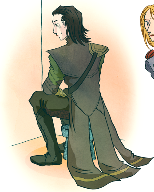 johanirae:         Post movie, Loki undergoes some Asgardian justice from Odin Much