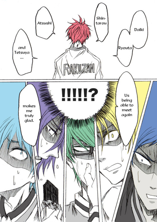 shinju410:  Translating this short doujinshi for a friend of mine. It’s funny anyway :”> ~ poor Akachin ~ but you finally got your happy ending eh =v= ~*looks at Bakagami* … ha ha nevermind ~~ Src: pixiv.net 