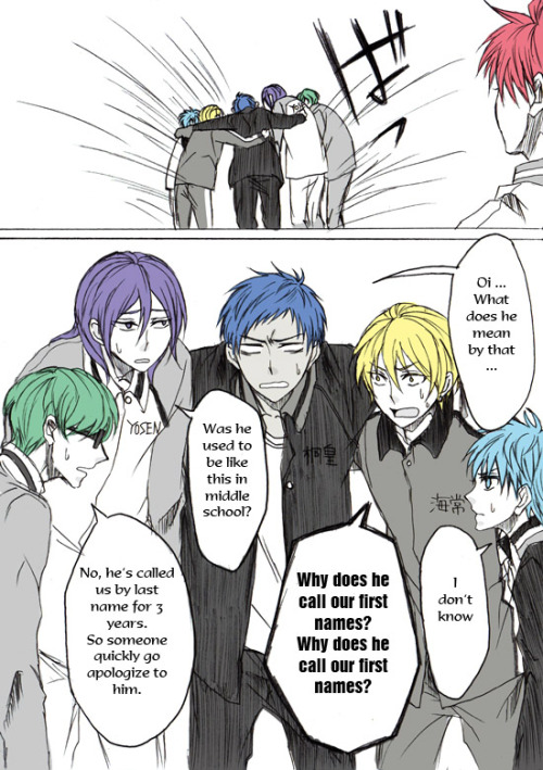 shinju410:  Translating this short doujinshi for a friend of mine. It’s funny anyway :”> ~ poor Akachin ~ but you finally got your happy ending eh =v= ~*looks at Bakagami* … ha ha nevermind ~~ Src: pixiv.net 