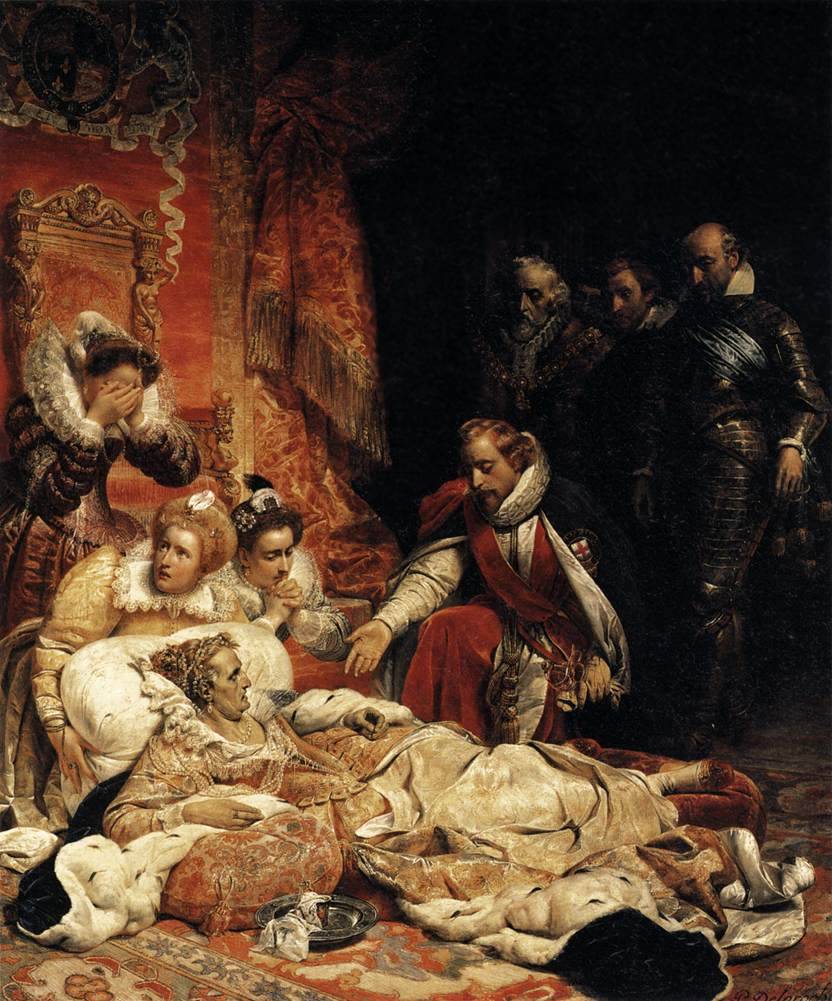 DELAROCHE, Paul
[French Academic Painter, 1797-1856]
The Death of Elizabeth I, Queen of England
1828
Oil on canvas, 422 x 343 cm
Musée du Louvre, Paris