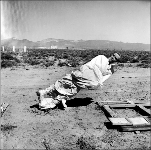 Atomic Bomb Test –  Yucca Flat, Nevada 1955Mannequins used to gauge the effects of an A-bomb on the 