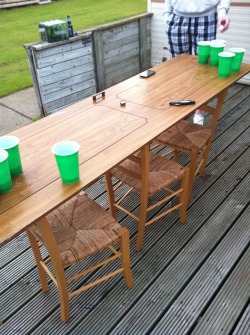 We don&rsquo;t have a beer pong table so we took a door off the hinges. Recession buster.