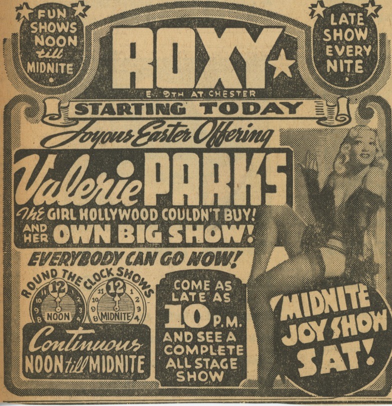 burlyqnell:    Vintage newspaper promo ad for a Valerie Parks appearance; at the