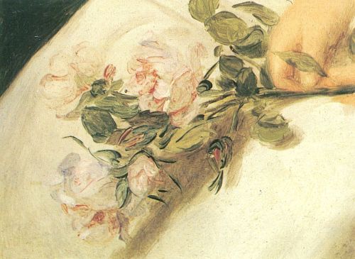 colourthysoul:  Ferdinand Georg Waldmüller - Mädchenbildnis in Ischler Landschaft mit Rosen im Schoß (Antonia Seemann), Detail (1833) 