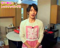 yuyamatsushitafanclub:  Yuya in a pink apron……I