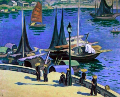Chen Baoyi, Hong Kong Pier. 1942, Oil on canvas Born in Shanghai in 1893, Chen traveled to study art