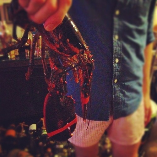 Lobster: it’s what’s for dinner. Not pictured: me backing away and yelling as he chased me with it. (Taken with Instagram at Fort Greene, Brooklyn)