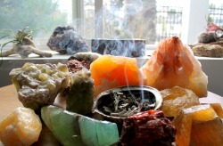 earthairfire:  Sunday smudging with calcite and sage  