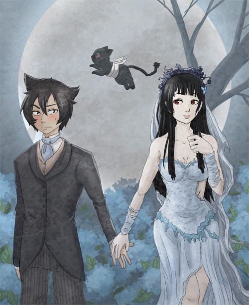 The whole zombie girl/mortal guy deal in Sankarea made me think of corpse bride, so this happened. 
