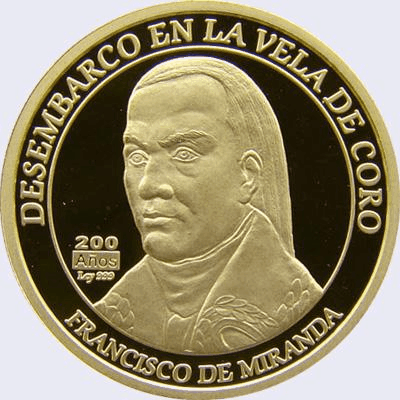 ebay-venezuela:  VENEZUELA 200 BOLIVARES - 2010 - GOLD COIN - ORO 999 NOTA EL BCV