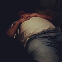 My dad sleeping  in the backseat of the truck while I&rsquo;m driving Rustyyyyyy home lolol (Taken with Instagram)