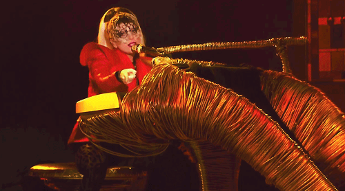 yougavemecourage:  Lady Gaga performing Born this way/You & I while Oprah Winfrey and Johnny Depp are in the audience.  