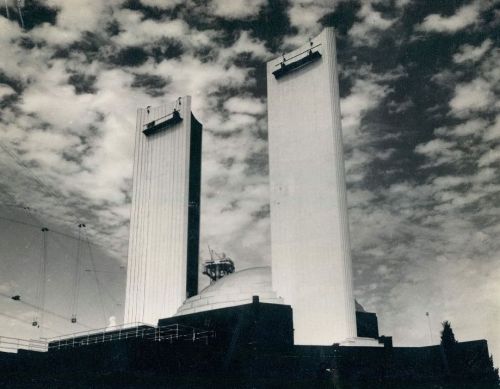 Painting the Federal Building towers before the opening of the Century of Progress World’s Fair, 1933, Chicago.