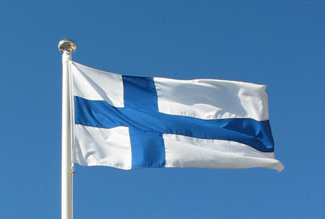 This bad boy is the flag of Finland. The blue represents the country’s abundant lakes, and the