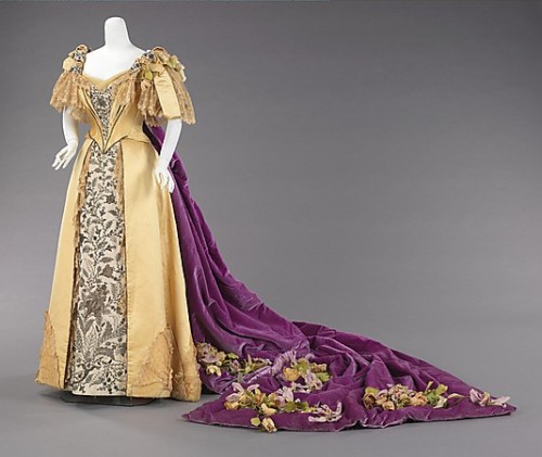 inspiringdresses:    Emily Warren Roebling, who had a significant role in the building of the Brooklyn Bridge, wore this gown for her formal presentation to Queen Victoria in 1896. Robeling was the wife of Washington Augustus Roebling (1837-1926), the