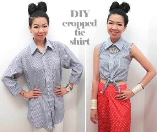 DIY Men&rsquo;s Shirt to Cropped Tie Top by Syl and Sam from Chictopia here.