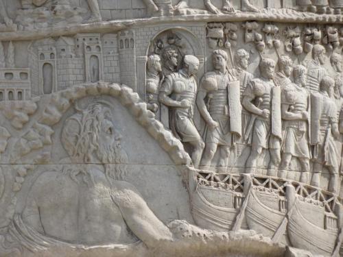 cliothemuseofhistory: Column of Trajan - The danubian river god watching Trajans Legions Cross the R