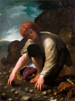 Thisblueboy:  Domenico Fetti, Young David Gathering Stones For His Slingshot, Between