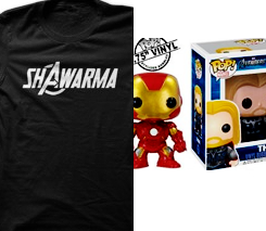 tomhiddles:  The giveaway includes:  Avengers:  2 Funko Pop Bobble-heads: Thor &amp; Iron Man only. || 1 Mischief Perfume. || 1 Shawarma T-Shirt (Size L) || 1 Diamond Toys Marvel: Loki  Harry Potter:  1 Silver Deathly Hallows Necklace || 1 Hermione